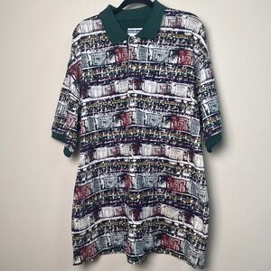 Vintage 90's Reebok Golf Polo AOP Green Black Red Scratch Pattern Men’s XXL
